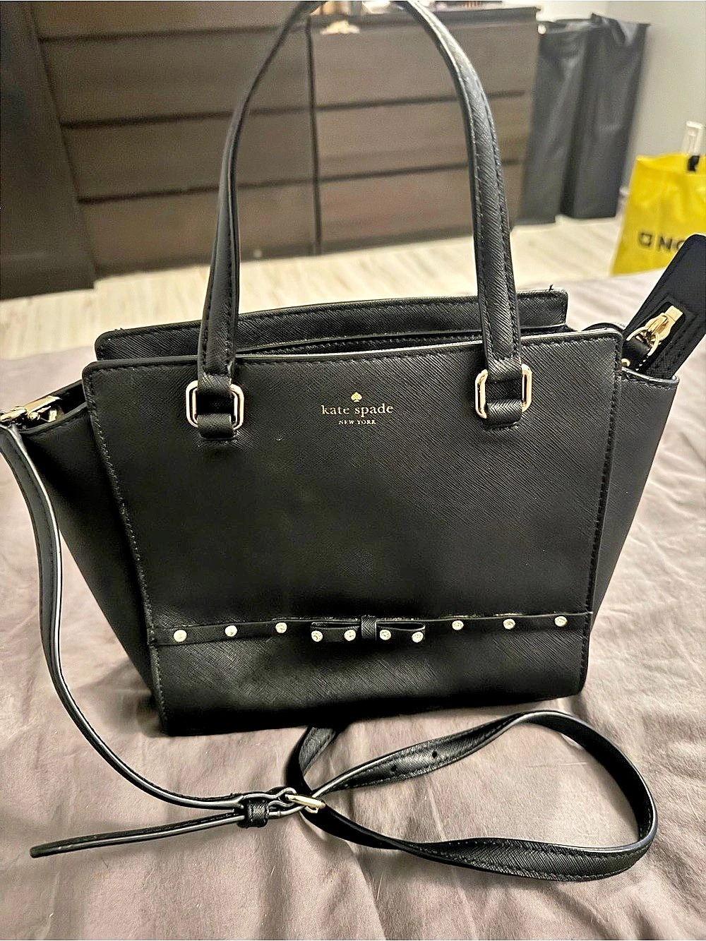 Kate Spade Laurel Way Jeweled Small Hadlee Satchel Bag - Black Saffiano Leather